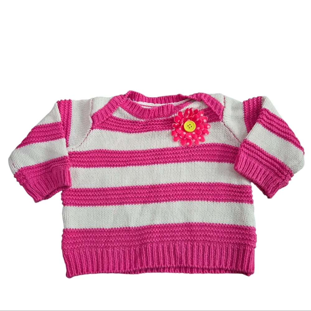 The Children's Place Pink And White Striped Boat Neck Knit Sweater 3-6 Month